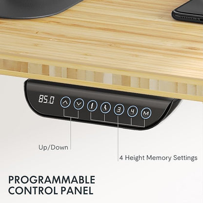 FLEXISPOT E6 MAX Bamboo 78x30 Inch Dual Motor 3-Stage Heavy Duty Standing Desk, 330lbs Weight Capacity, Height Adjustable Desk w/Cable Management & Wheels (Solid Bamboo Desktop + Black Frame)