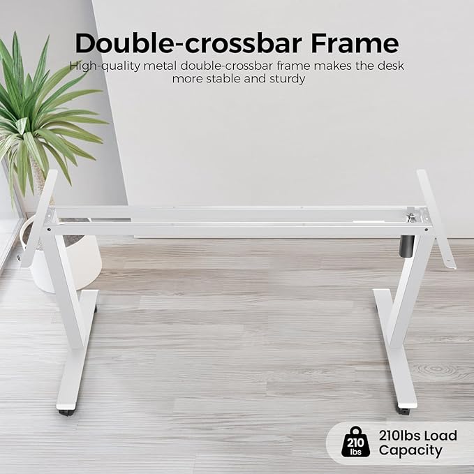 Electric Adjustable Standing Desk with Wheels, 63'' x 24''Sit Stand Desk with Dual Crossbeam and Mouse Pad, 27''-46'' Lifting Range Computer Table with Ergonomic Arc Desktop (Oak Arc)