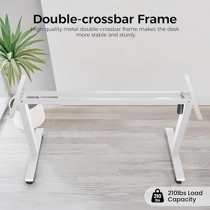 Electric Adjustable Standing Desk with Wheels, 63'' x 24''Sit Stand Desk with Dual Crossbeam and Mouse Pad, 27''-46'' Lifting Range Computer Table with Ergonomic Arc Desktop (Oak Arc)