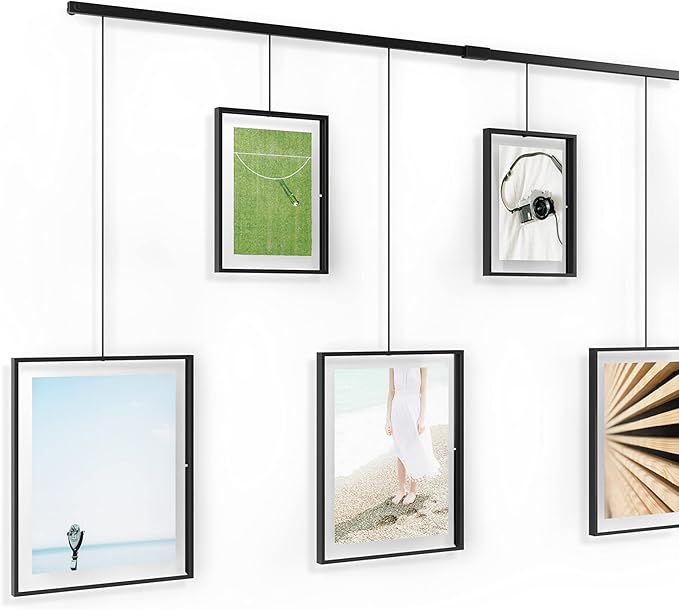Umbra Exhibit Wall Frame with Metal Rod for Hanging-Rimless Design-Suitable for Living Room, Bathroom, Bedroom, Entryway and More, Black