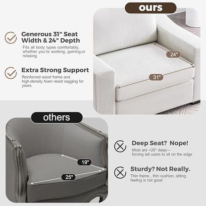 ABCASA Accent Chairs Set of 2,Living Room Furniture Set,Oversized Single Sofa with Extra Wide Armrest,Detachable Cover,Comfy Upholstered Reading Chairs for Office,Apartment,Dorm,Linen,Ivory