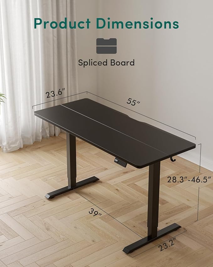 CubiCubi 55 x 24 Inches Electric Standing Desk, Height Adjustable Sit to Stand Desk, Home Office Table with Splice Board, Black