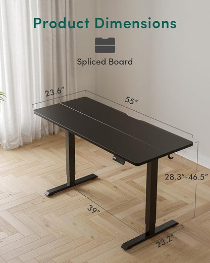 CubiCubi 55 x 24 Inches Electric Standing Desk, Height Adjustable Sit to Stand Desk, Home Office Table with Splice Board, Black