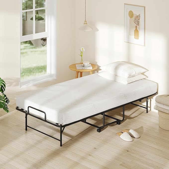 Giantex Twin Folding Bed Frame with Mattress, 75" x 38" Portable Rollaway Guest Bed with Memory Foam Mattress & Metal Frame, Space Saving Roll Away Beds with Mattresses for Adults Guest Apartment
