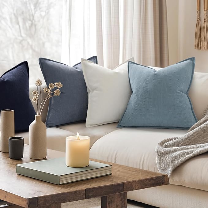 ZWJD Throw Blue Pillow Covers 20x20 inch Set of 2 Chenille Pillow Covers with Elegant Design Soft and Luxurious Decorative Throw Pillows for Couch, Bed, and Home Decor (Light Blue)