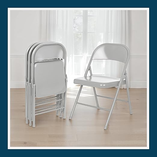 OEF Furnishings OEF900 Series Premium Lightweight All-Steel Folding Chairs (4-Pack, Gray)