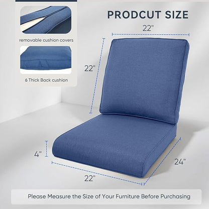 8-Piece Outdoor Patio Cushion Set - Fade & Water Resistant with Removable Olefin Cover, 22x24x4 Inch Memory Foam Cushions for Wicker Sectional Sofa – Blue/Regular