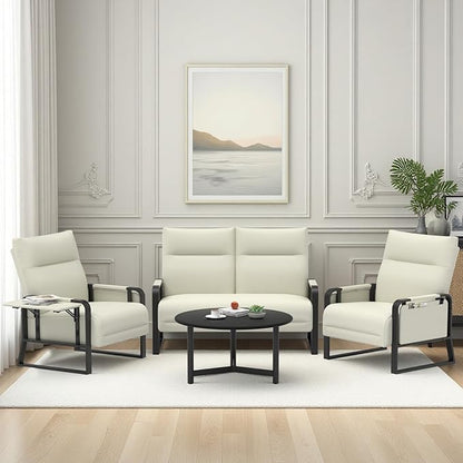 Modular Cloud Sectional Couches for Living Room, Faux Leather Loveseat & Accent Chairs Set of 2, Upholstered Sectional Sofa Set for Office, Beige