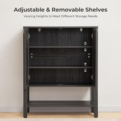SICOTAS Shoe Cabinet with Storage - 3 Pieces Farmhouse Boho Shoe Organizer with Rattan Doors & Shelves, 5 Tier Free Standing Shoe Rack Storage Cabinet for Entryway, Hallway, Foyer, Closet (Obsidian)