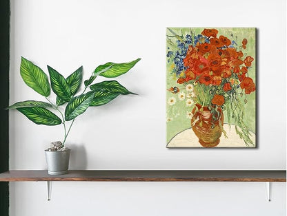 Wieco Art Abstract HD Red Poppies and Daisies Canvas Prints Wall Art of Van Gogh Famous Floral Oil Paintings Reproduction Classic Flowers Pictures Artwork on for Home Office Decorations Wall Decor