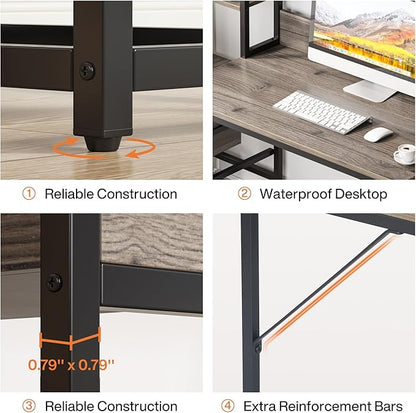 Tribesigns 55 Inch Computer Desk with 2 Drawers and Storage Shelves, Rustic Office Desk with Hutch, Study Writing Gaming Table Laptop Workstation for Home Office (Grey)