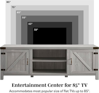 Walker Edison Georgetown Modern Farmhouse Double Barn Door TV Stand for TVs up to 80 Inches, 70 Inch, Stone Grey