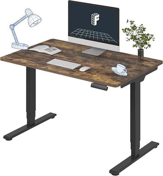 FLEXISPOT E6 3 Stages Dual Motor Electric Standing Desk 48x30 Inch Whole-Piece Board Height Adjustable Electric Sit Stand Desk(Black Frame + Special Walnut Top, 2 Packages)