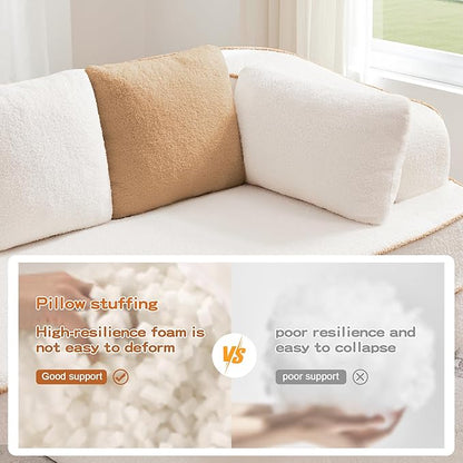 Cloud Sectional Sofa Modern Boneless Couch for Living Room, Comfy Deep Seat Comfy Teddy Fabric Double Sofa Chaise No Assembly Required (White, 135"- 4 Seater)