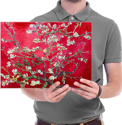 Wieco Art Red Almond Blossom Tree Vincent Van Gogh Paintings Reproduction Canvas Prints Wall Art for Home Decor and Wall Decor Classical Flowers Pictures Artwork