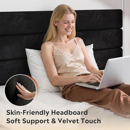 WLIVE Full Size Upholstered Bed Frame, Velvet Square Tufted Headboard,Sturdy Metal & Wooden Slats Support, No Box Spring Needed, Black