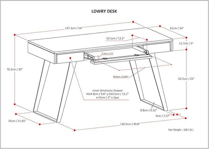 SIMPLIHOME Lowry Desk - 54-Inch Wide Solid Acacia Wood and Metal Writing Desk in Distressed Golden Wheat, Modern Industrial Home Office Computer Table with 2 Drawers and Flip-Down Keyboard Tray