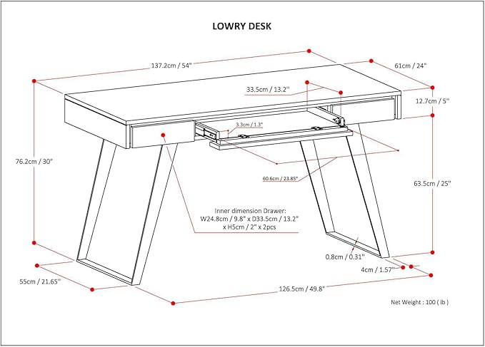 SIMPLIHOME Lowry Desk - 54-Inch Wide Solid Walnut Veneer and Metal Writing Desk, Modern Industrial Home Office Computer Table for Workspace with 2 Drawers and Flip-Down Keyboard Tray