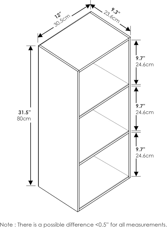 Furinno LUDER Book Shelf, 3-Cube Bookshelf, Bookcase with Open Shelves, 9.3 x 12 x 31.5, for Living Room, Bedroom, Home Office, White/Green