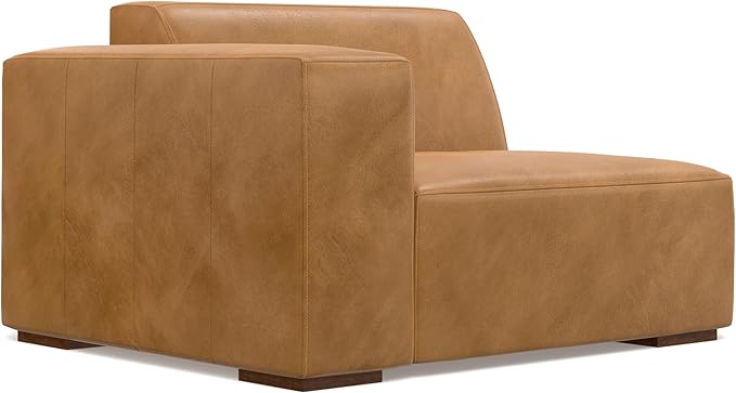 SIMPLIHOME Rex Right Corner Sectional Modular Sofa and Ottoman Set in Full-Grain Genuine Leather, Sienna, 116-inch-wide L-Shaped Leather Sofa and Matching 34-inch-Wide Table Ottoman for Living Room