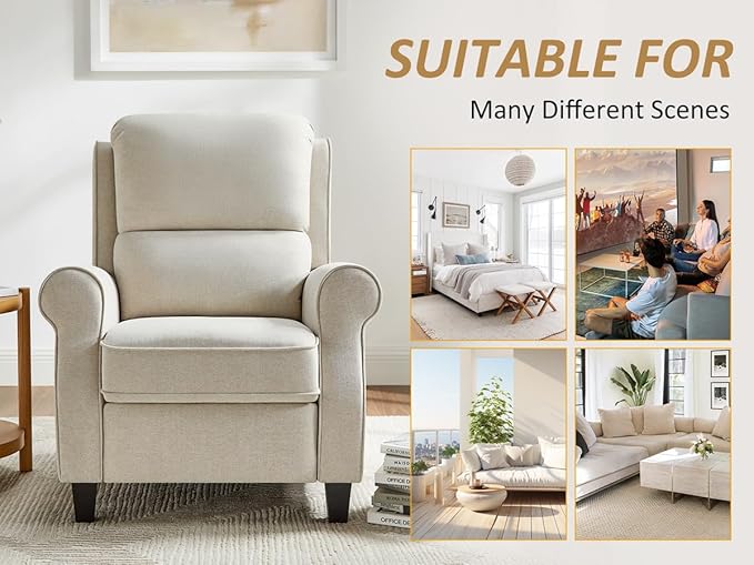 Oversized Recliner Chair for Living Room, Modern Reclining Sofa Home Theater Seating with Upholstered Push Back, Mid-Century Reclining Armchair with Lumbar Support, Bedroom, Reading Nook, Office