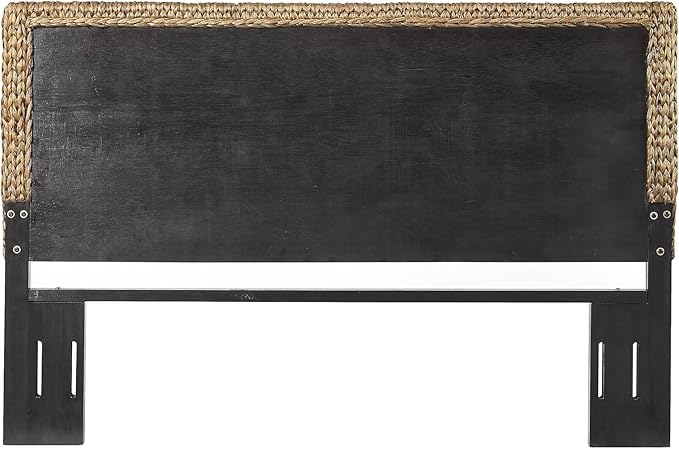 Headboard Coastal Design Handwoven Seagrass Matte Black Feet Rustic Decor Queen