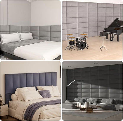 Upholstered Wall Mounted Headboard, 3D Soundproof Wall Panels Peel and Stick Headboard for King Size, Headboard for Adjustable Bed, Tufted Headboard, Black(12 Panels, 10" x 24")