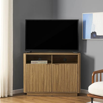 mopio Brooklyn Corner Storage Cabinet, Mid Century Modern Buffet, Entertainment Center, Storage Cabinet with Doors and Shelves, Media Cabinet for 55 inch TV Stand, for Living Room
