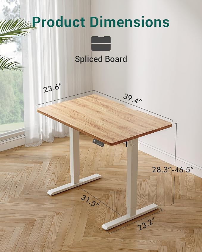 CubiCubi 40 x 24 Inches Electric Standing Desk, Height Adjustable Sit to Stand Desk, Home Office Table with Splice Board, Light Rustic