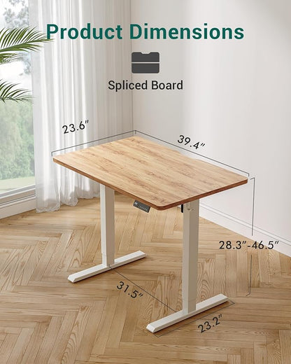 CubiCubi 40 x 24 Inches Electric Standing Desk, Height Adjustable Sit to Stand Desk, Home Office Table with Splice Board, Light Rustic
