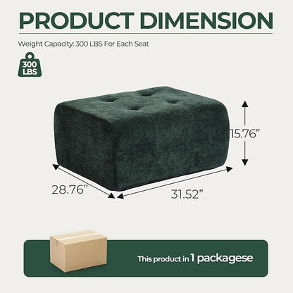 129.23”Modular Sectional Couch for Living Room, Modren L-Shape Cloud Sectional 4-Seater Sofa with 2 Movable Ottomans, Woven Texture Upholstery Boneless Couch, No Assembly, Green