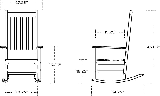 POLYWOOD Vineyard Porch Rocking Chair, HDPE Outdoor Rocker, Patio Furniture, Black, Made in USA