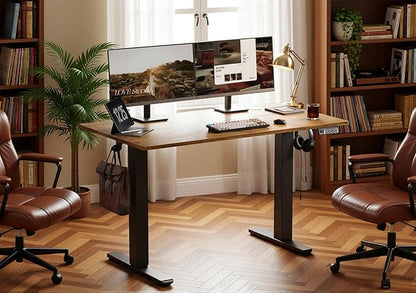 Seang Electric Height Adjustable Standing Desk, 40 x 24 Inch Sit-Stand Workstation with T-Style Frame, 3 Memory Height Options & Built-In Cable Management for Home Office, Black Frame/Rustic Brown Top