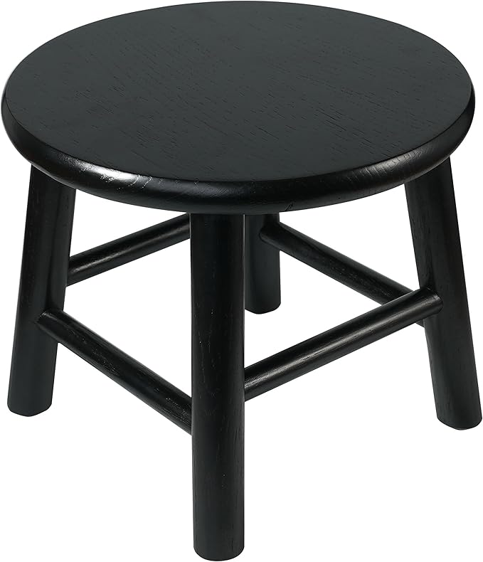 CONSDAN 9-Inch Round Step Stool for Adults & Kids, USA Grown Solid Oak Hardwood Ottoman, Sturdy Small Foot Stool for Kitchen, Bedside, Nursery, Shoe Changing, Plant Stand, Fully Assembled (Black)