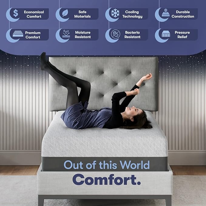 Celestial Sleep Gel Memory Foam Mattress in a Box, Made in The USA, CertiPUR-US® Certified Foam, Oeko-Tex, and Fiberglass-Free Certified Bed, 12 inch Soft - Twin