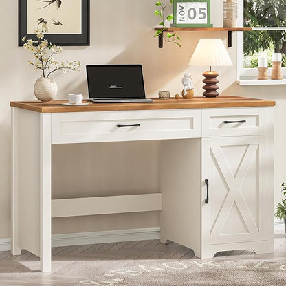 Vabches Farmhouse 51" Executive Desk,Computer Desk with Drawers and Storage Cabinet, Workspace for Home Office and Study