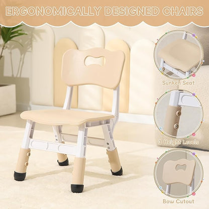 Kids Table & Chairs Set, Height Adjustable Toddler Study Table with Anti-Slip Foot Covers, Ages 2-10