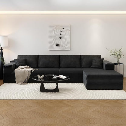 135.4" Cloud Sectional Couch with L-Shape Chaise,Modern Modular Sofa with Deep Seat, Upholstered Couches for Living Room Bedroom Apartments,No Assembly Required, (Black,Right Facing Chaise)