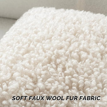 FUTEI Beige Decorative Throw Pillow Covers 18x18 Inch Set of 2,Soft Fluffy Faux Wool Fur Boucle Textured Cushion Case,Modern Home Decor for Couch Bed Living Room Office