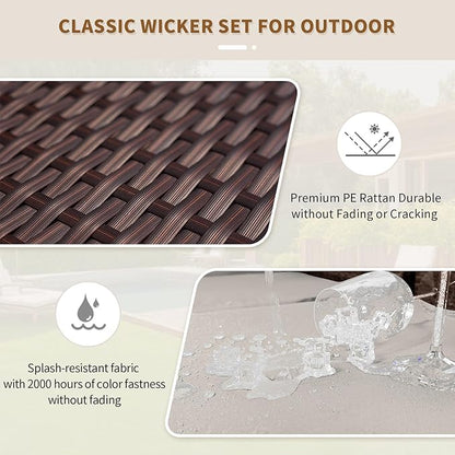 NICESOUL 8 Seat 29.3'' High Back Outdoor Furniture Set, Extra Large Rattan Patio Conversation Sets, Deep Seating Modular Sectional with Ottoman, Oversized Conversations for Backyard, Brown and Beige