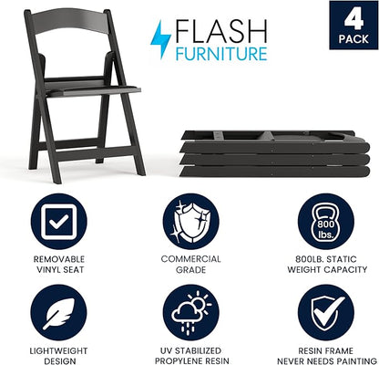 Flash Furniture Hercules Series Folding Chairs for Weddings and Formal Events, Stackable Commercial Event Seats with 1,000-lb. Static Weight Capacity, Set of 4, Black
