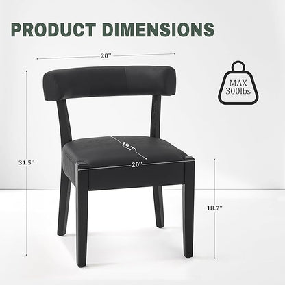 Modern Black Dining Chairs Set of 4, Faux Leather Upholstered Kitchen & Dining Room Chairs, Mid Century Modern Wooden Dining Chairs Oversized Sturdy Rounded Chairs Curved Back