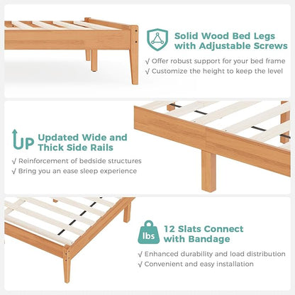 Solid Wood King Size Bed Frame with Ladder Headboard, Malaysian Oak Platform Bed Frame, Modern Bedframe with Wooden Slats, No Box Spring Needed, Easy Assembly, King Size, Rustic Pine