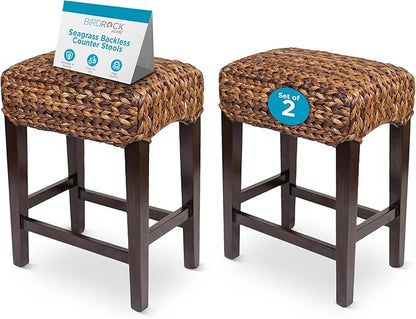Bird Rock Home Seagrass Backless Counter Stool | Set of 2 | Handwoven | Natural Fibers | Fully Assembled