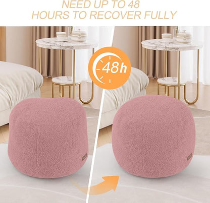 MeMoreCool Stuffed Round Pouf Ottoman Foot Rest, Floor Pouf Foot Stool with Soft Foam Chunk Filling, Small Round Ottoman Footstool Circle Footrest for Living Room, Pink
