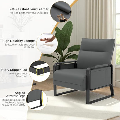 Faux Leather Accent Chairs Set of 2 with Flip Up Tray Tables Soft Backrest for Living Room Office Bedroom Modern Accent Chairs, Gray