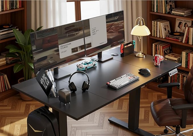 Seang Electric Height Adjustable Standing Desk, 48 x 24 Inch Sit-Stand Workstation with T-Style Frame, 3 Memory Height Options & Built-in Cable Management for Home Office, Black Frame/Black Top