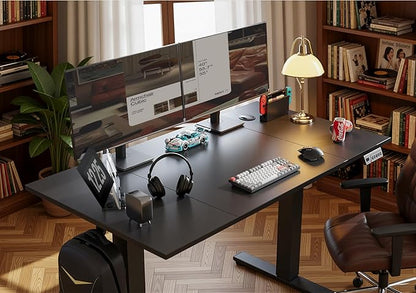 Seang Electric Height Adjustable Standing Desk, 48 x 24 Inch Sit-Stand Workstation with T-Style Frame, 3 Memory Height Options & Built-in Cable Management for Home Office, Black Frame/Black Top