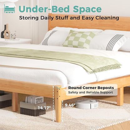 King Size Bed Frame and Headboard, Malaysian Oak King Bed Frame with Storage, Modern Platform Bed Frame with Headboard, No Box Spring Needed, Easy Assembly, Rustic Pine