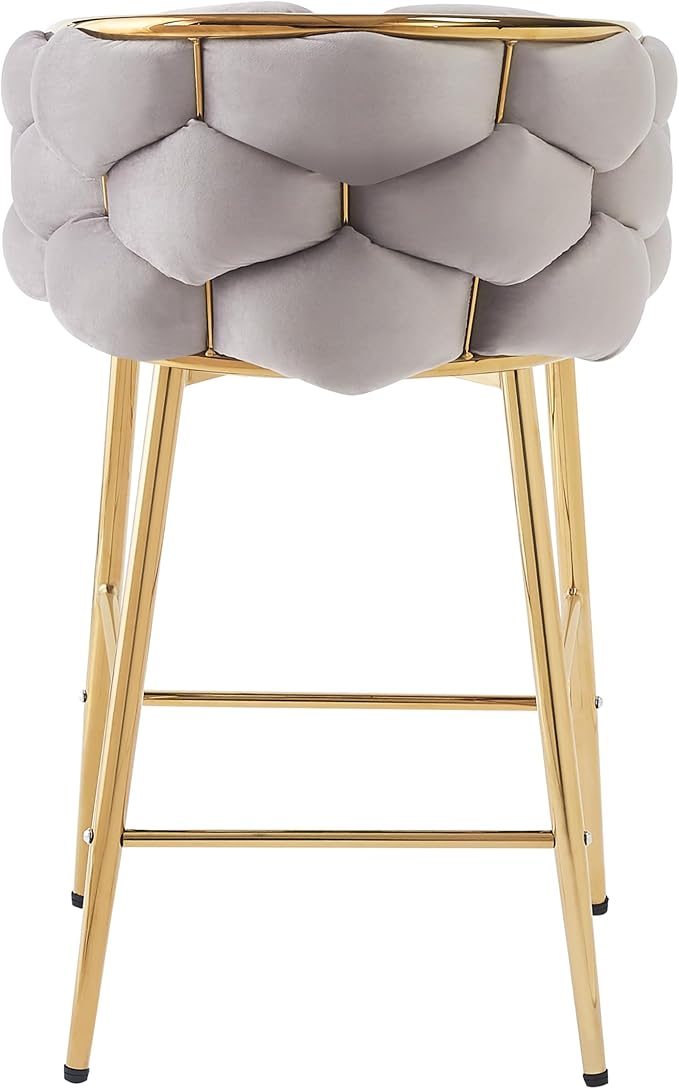 Christopher Knight Home Barrel Counter Stools,Velvet Counter Height Barstools, Modern Luxury Makeup Stool Upholstered Chairs with Gold Legs(Set of 2),Gray